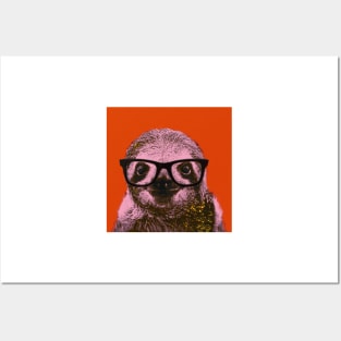 Geek Sloth in Orange Background - Print / Home Decor / Wall Art / Poster / Gift / Birthday / Sloth Lover Gift / Animal print Canvas Print Posters and Art